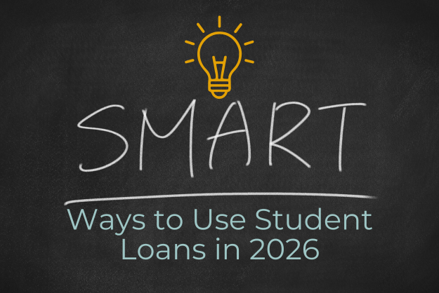 Black chalkboard background with a yellow lightbulb and the words Smart Ways to Use Loans 2026